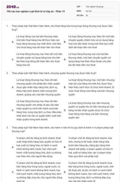 700 câu trắc nghiệm Luật Kinh tế có đáp án - Phần 19