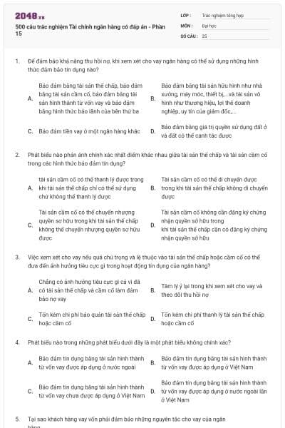 500 câu trắc nghiệm Tài chính ngân hàng có đáp án - Phần 15