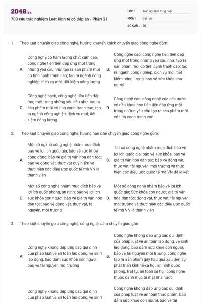 700 câu trắc nghiệm Luật Kinh tế có đáp án - Phần 21