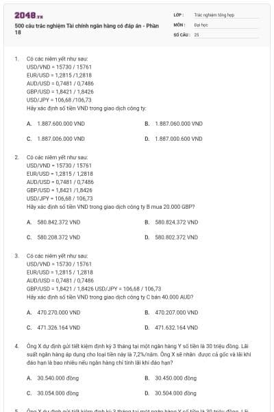500 câu trắc nghiệm Tài chính ngân hàng có đáp án - Phần 18