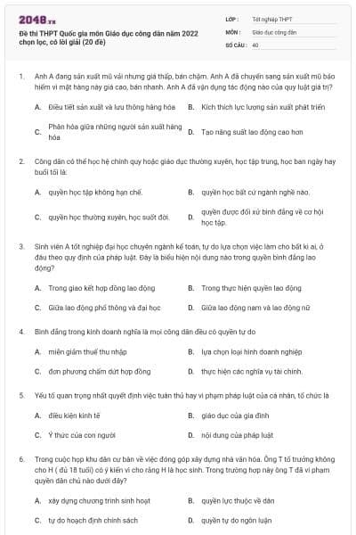 Đề thi THPT Quốc gia môn Giáo dục công dân năm 2022 chọn lọc, có lời giải (20 đề)