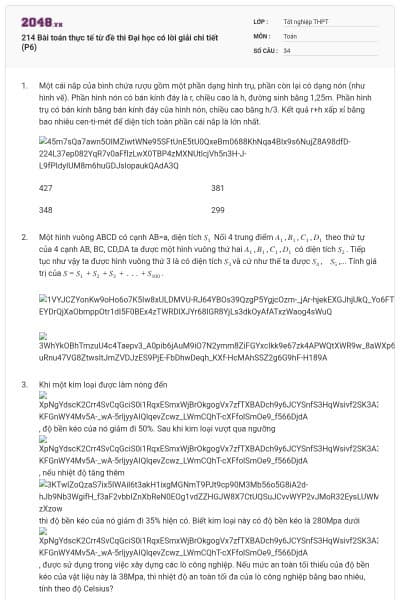 214 Bài toán thực tế từ đề thi Đại học có lời giải chi tiết (P6)