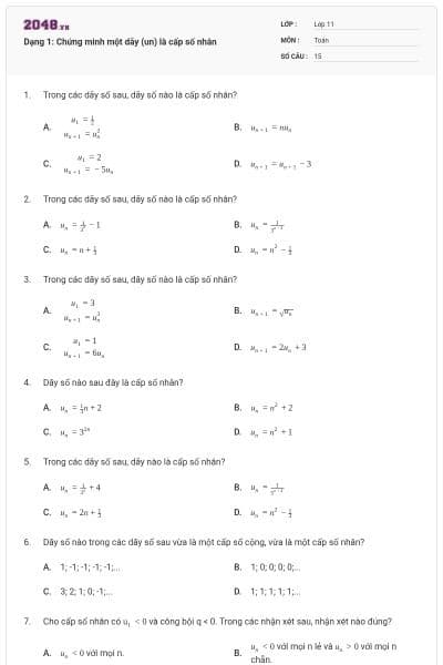 Dạng 1: Chứng minh một dãy (un) là cấp số nhân