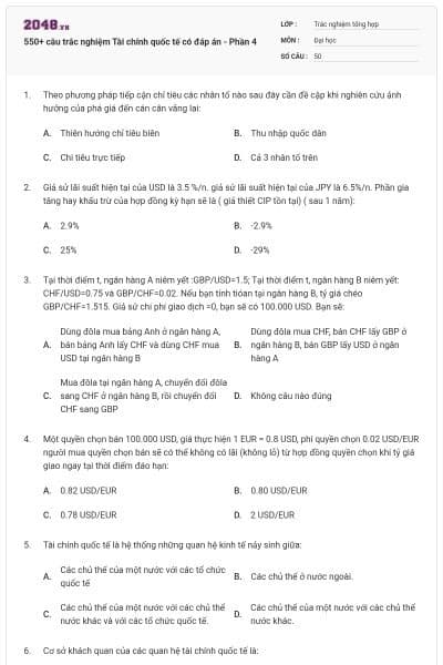 550+ câu trắc nghiệm Tài chính quốc tế có đáp án - Phần 4