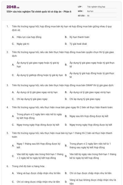550+ câu trắc nghiệm Tài chính quốc tế có đáp án - Phần 6