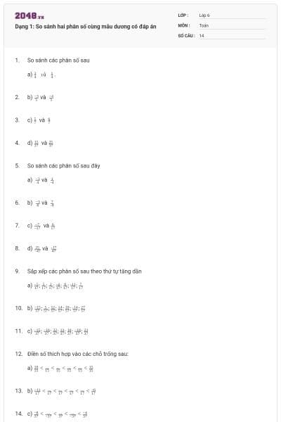 Dạng 1: So sánh hai phân số cùng mẫu dương có đáp án