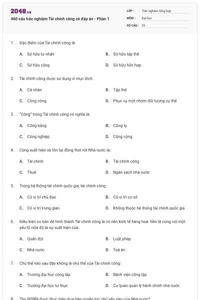 460 câu trắc nghiệm Tài chính công có đáp án - Phần 1