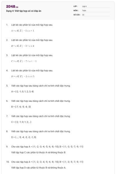 Dạng 4: Viết tập hợp số có đáp án