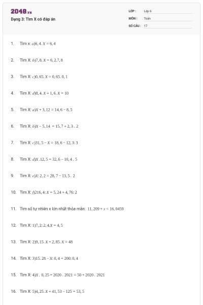 Dạng 3: Tìm X có đáp án