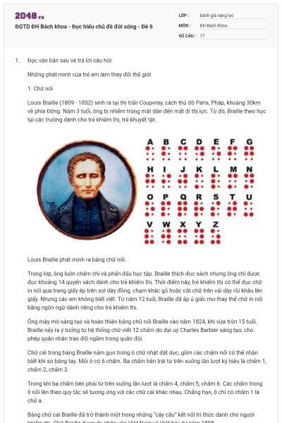 ĐGTD ĐH Bách khoa - Đọc hiểu chủ đề đời sống - Đề 6