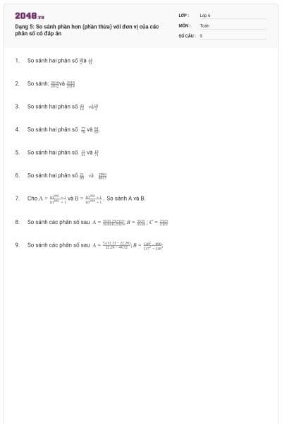 Dạng 5: So sánh phần hơn (phần thừa) với đơn vị của các phân số có đáp án