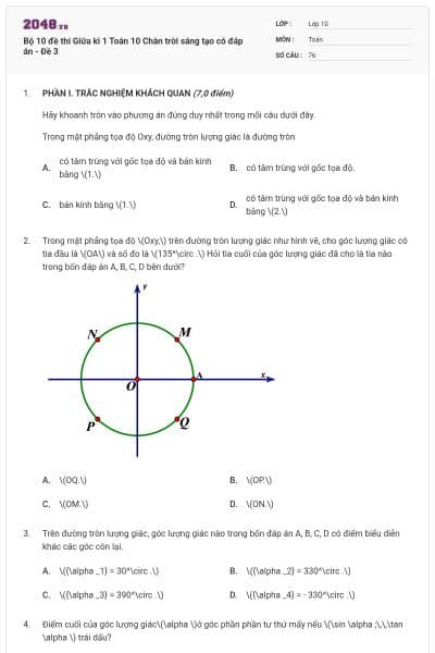 Bộ 10 đề thi Giữa kì 1 Toán 10 Chân trời sáng tạo có đáp án - Đề 3