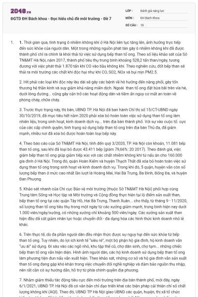 ĐGTD ĐH Bách khoa - Đọc hiểu chủ đề môi trường - Đề 7