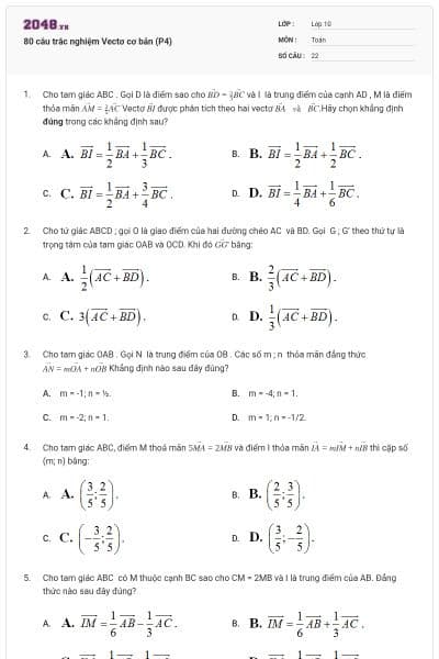 80 câu trắc nghiệm Vectơ cơ bản (P4)