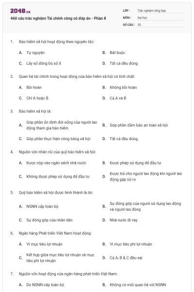 460 câu trắc nghiệm Tài chính công có đáp án - Phần 8