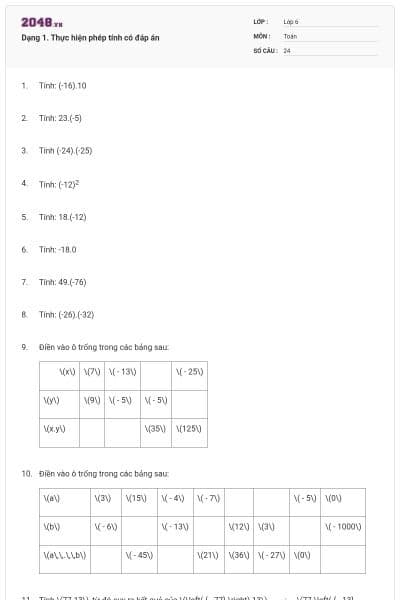 Dạng 1. Thực hiện phép tính có đáp án