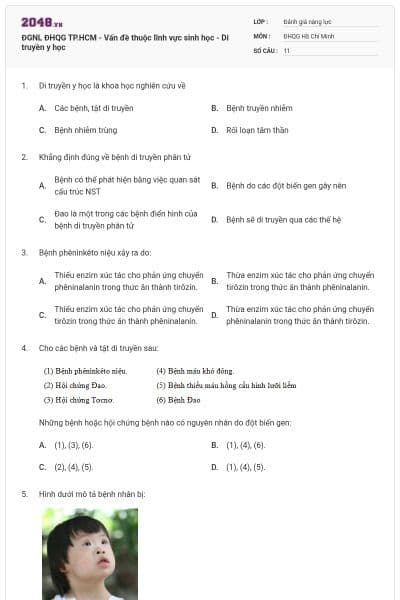 ĐGNL ĐHQG TP.HCM - Vấn đề thuộc lĩnh vực sinh học - Di truyền y học