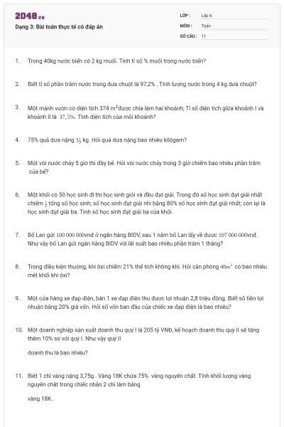 Dạng 3: Bài toán thực tế có đáp án
