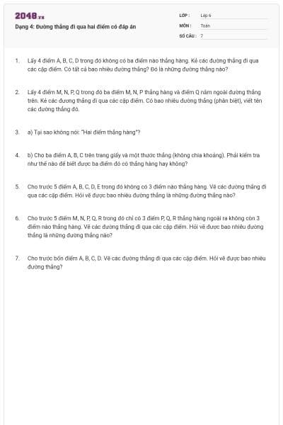 Dạng 4: Đường thẳng đi qua hai điểm có đáp án