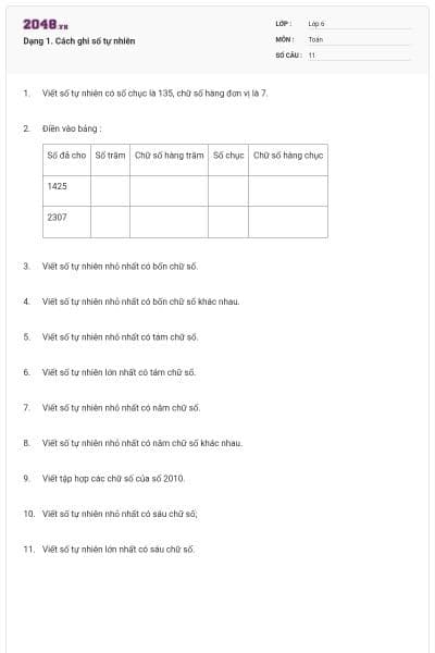 Dạng 1. Cách ghi số tự nhiên