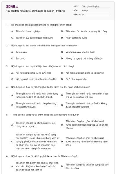 460 câu trắc nghiệm Tài chính công có đáp án - Phần 18