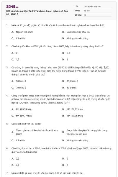 800 câu trắc nghiệm Đề thi Tài chính doanh nghiệp có đáp án - phần 4