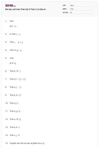 Bài tập cuối tuần Toán lớp 5 Tuần 2 có đáp án