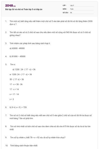 Bài tập Số và chữ số Toán lớp 5 có đáp án