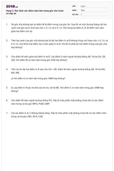 Dạng 3: Xác định các điểm nằm bên trong góc cho trước có đáp án