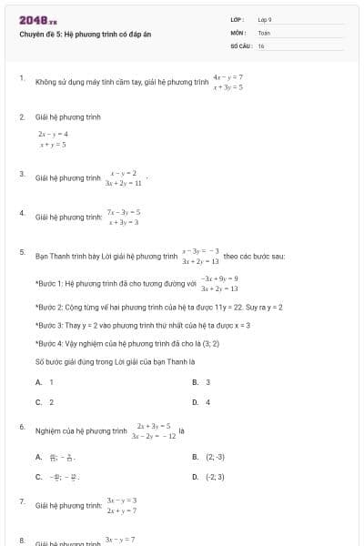 Chuyên đề 5: Hệ phương trình có đáp án