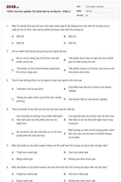 1550+ câu trắc nghiệm Tài chính tiền tệ có đáp án - Phần 2