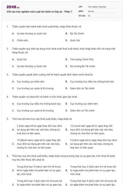 230 câu trắc nghiệm môn Luật tài chính có đáp án - Phần 7