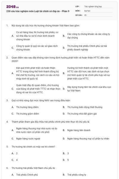 230 câu trắc nghiệm môn Luật tài chính có đáp án - Phần 9