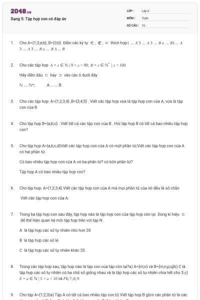 Dạng 5: Tập hợp con có đáp án