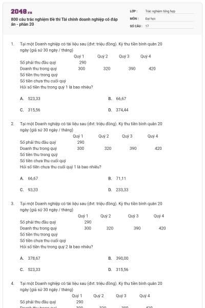 800 câu trắc nghiệm Đề thi Tài chính doanh nghiệp có đáp án - phần 20