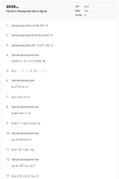 Chủ đề 2: Phương trình tích có đáp án