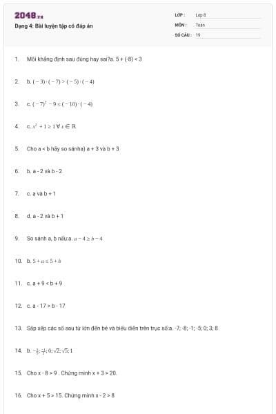 Dạng 4: Bài luyện tập có đáp án