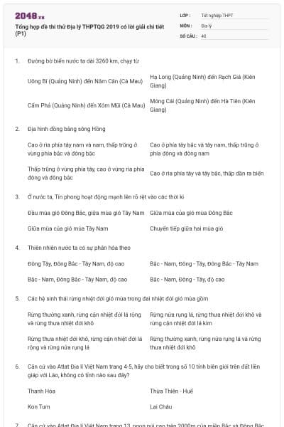 Tổng hợp đề thi thử Địa lý THPTQG 2019 có lời giải chi tiết (P1)