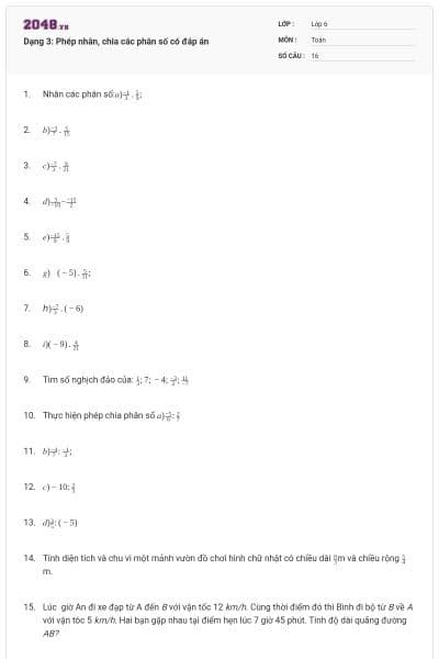 Dạng 3: Phép nhân, chia các phân số có đáp án