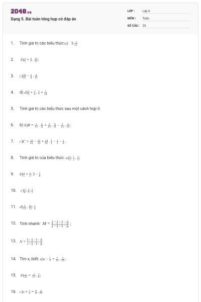 Dạng 5. Bài toán tổng hợp có đáp án