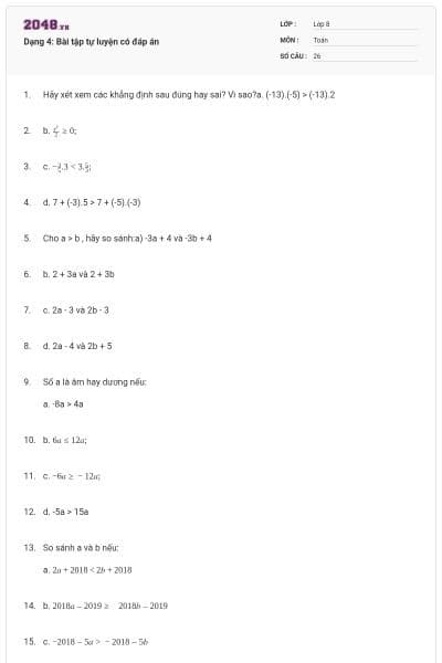 Dạng 4: Bài tập tự luyện có đáp án