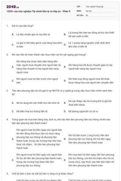 1550+ câu trắc nghiệm Tài chính tiền tệ có đáp án - Phần 9