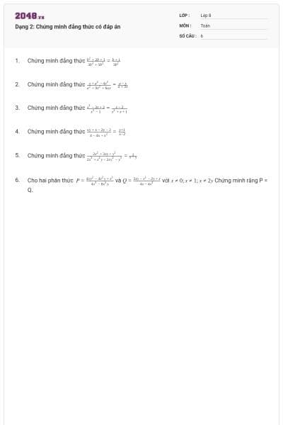 Dạng 2: Chứng minh đẳng thức có đáp án