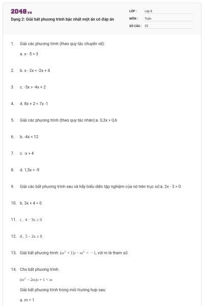 Dạng 2: Giải bất phương trình bậc nhất một ẩn có đáp án