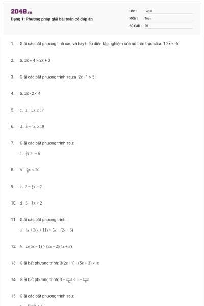 Dạng 1: Phương pháp giải bài toán có đáp án