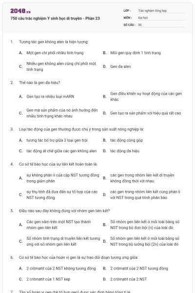 750 câu trắc nghiệm Y sinh học di truyền - Phần 23