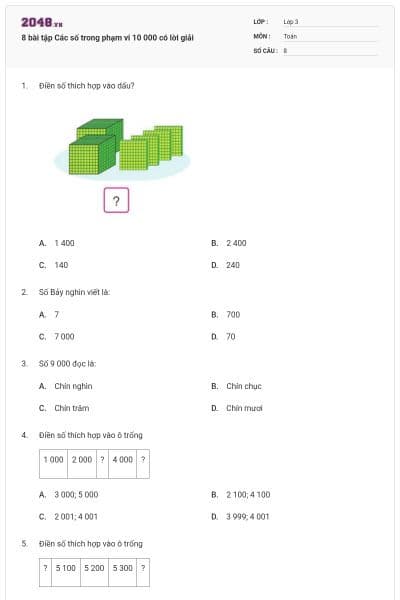 8 bài tập Các số trong phạm vi 10 000 có lời giải