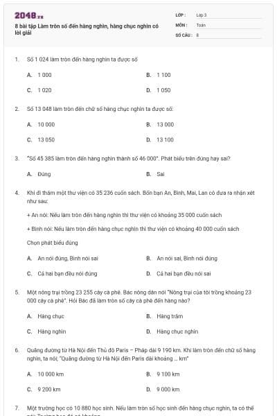 8 bài tập Làm tròn số đến hàng nghìn, hàng chục nghìn có lời giải