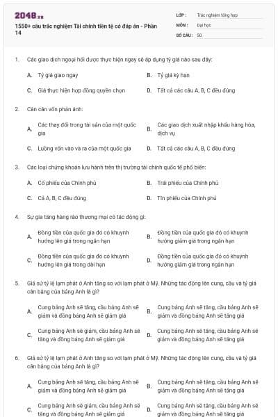 1550+ câu trắc nghiệm Tài chính tiền tệ có đáp án - Phần 14