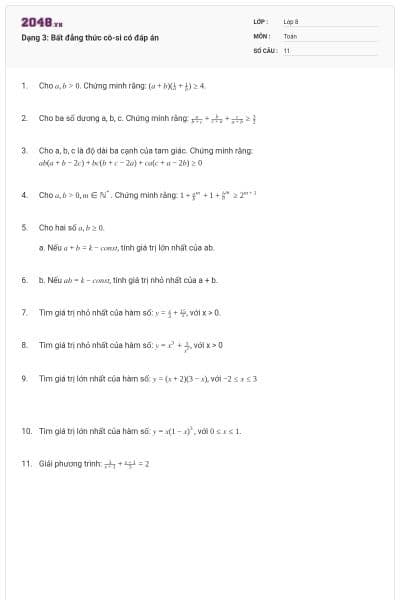 Dạng 3: Bất đẳng thức cô-si có đáp án